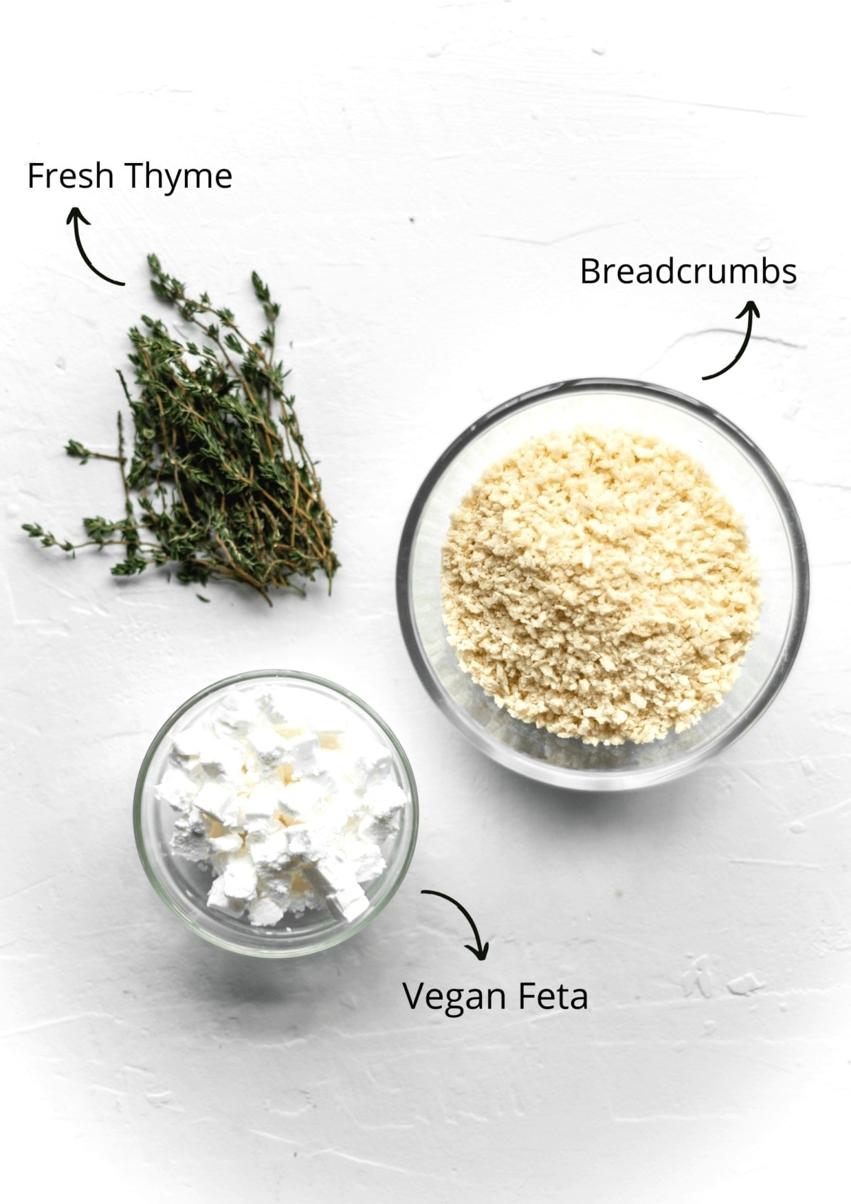 Overhead view of the vegan feta crumb ingredients.