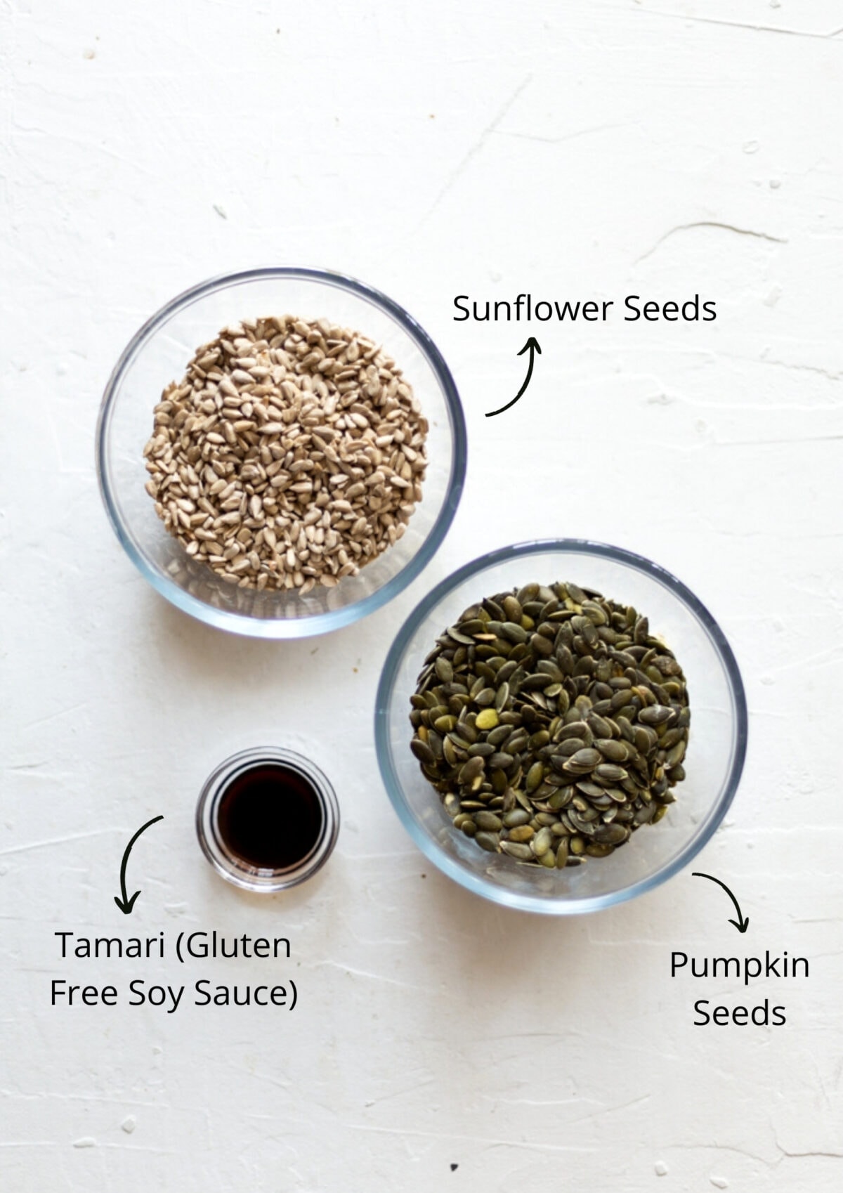 Overhead shot of Ingredients for the roasted tamari seeds.