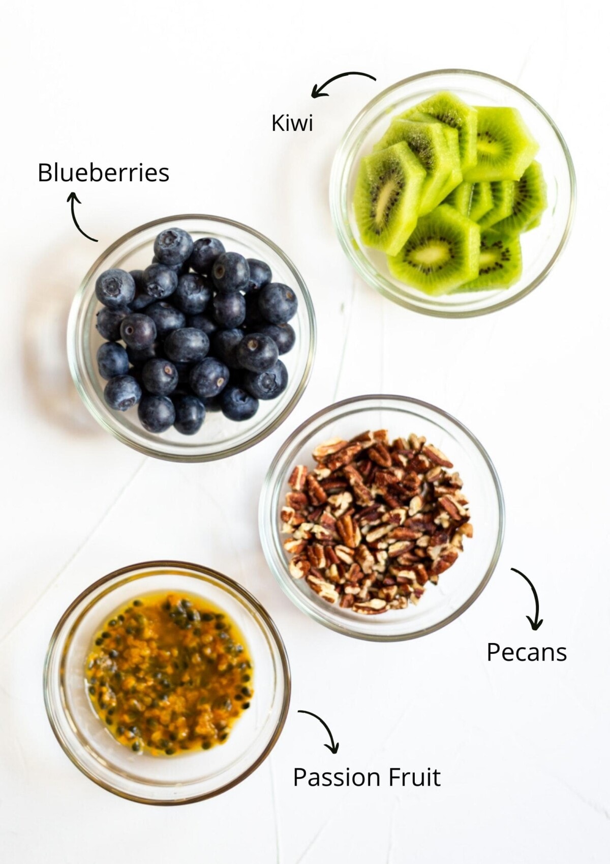 The flaxseed topping ingredients laid out on a white background.